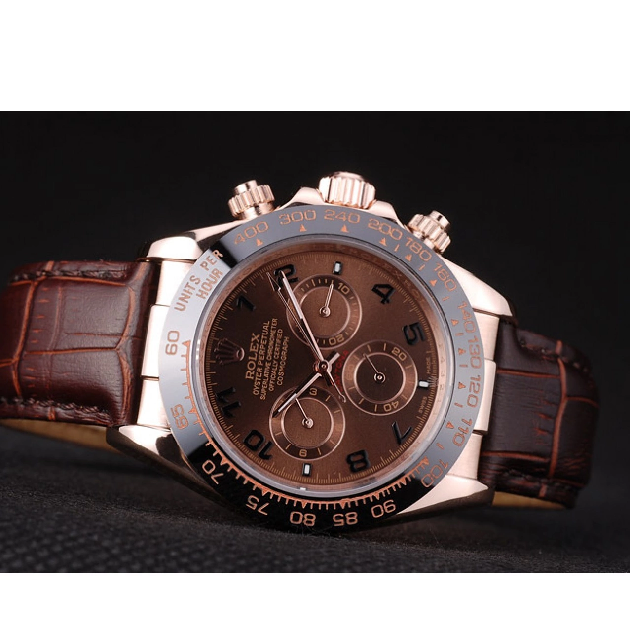AAA replica watch Gold Brown Daytona Brown Strap Case Leather Dial Rose Rolex 0630